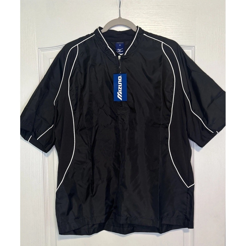 NWT Mizuno SS Baseball Warm Up Black with White Trim Mens Medium Quarter Zip NWT